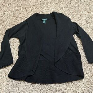 Lauren Ralph Lauren Women's Elegant Black Cardigan with 3/4 Sleeves